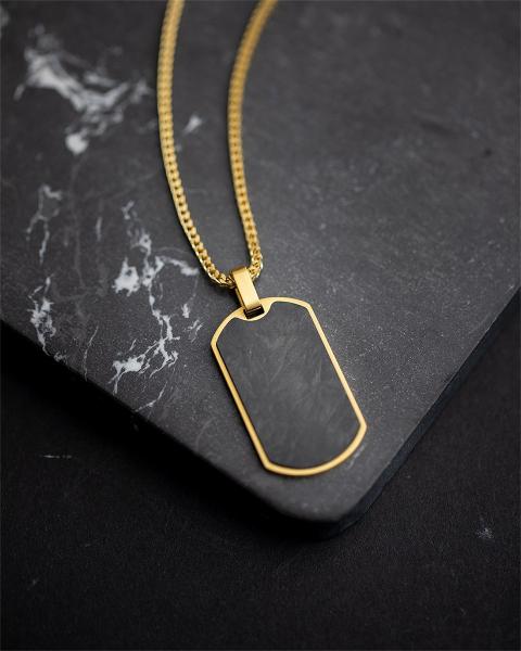 2 mm vergoldete Fuchsschwanz-Halskette mit Anhänger aus geschmiedetem Karbon - Bellum Gold